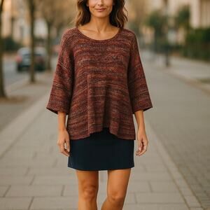 Peruvian Connection Red Multi Color Knit Pullover Sweater